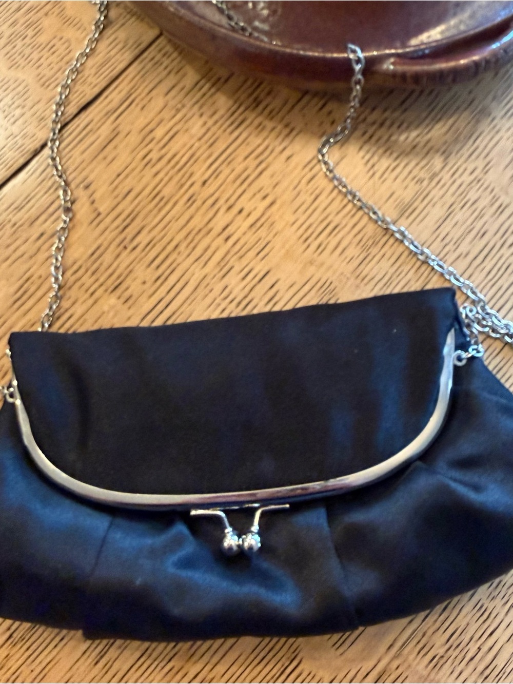 Classic Black Chain Clutch - Formql Satin Evening Bag Purse Silver Kiss Lock